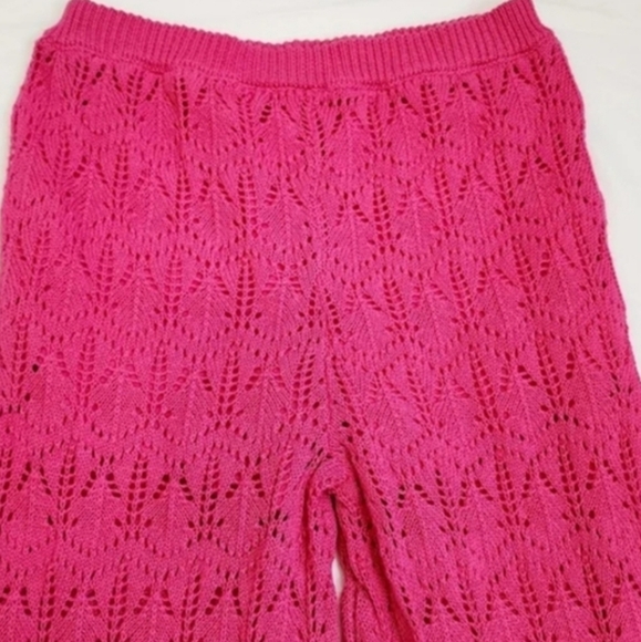 Jessica Simpsons Pink Crochet Wide Leg Pants - Picture 3 of 8